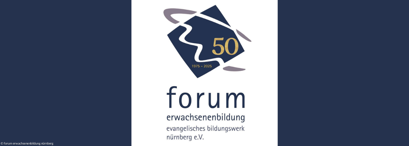 Jubiläumeslogo 50 Jahre forum erwachsenenbildung nürnberg